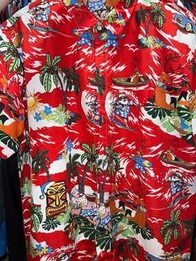 Red Tropical Print Hawaiian Christmas Shirt